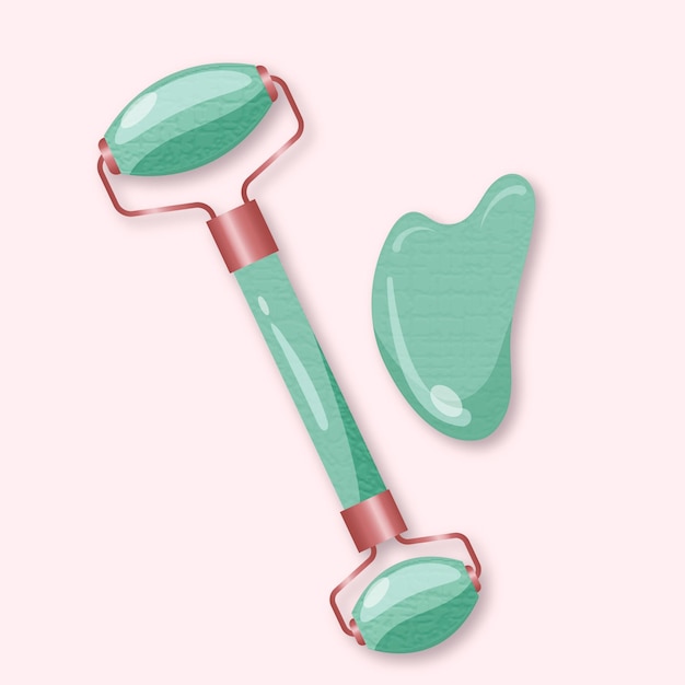 Vector gratuito juego de rodillo de jade realista y gua sha