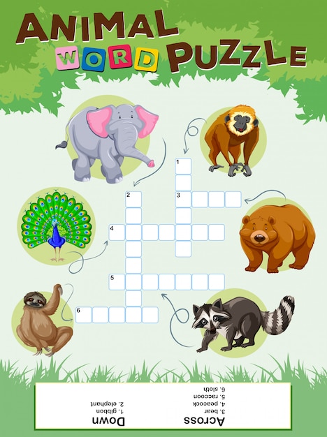 Juego de rompecabezas de palabras con animales salvajes