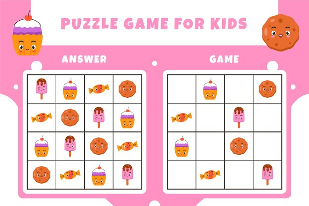 Juego de sudoku de diseño plano para niños