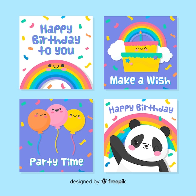 Juego de tarjetas de cumpleaños dibujadas a mano