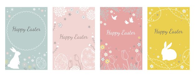 Juego de tarjetas de felicitación vectorial de Pascua aislado en un fondo blanco.
