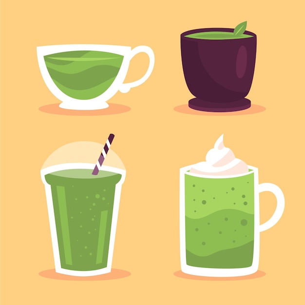 Juego de té matcha ilustrado