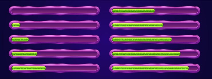 Vector gratuito juego ui cargando barras de progreso conjunto de vectores de dibujos animados