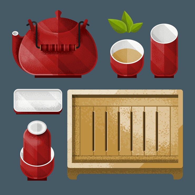 Vector gratuito juego de utensilios de té chino tradicional