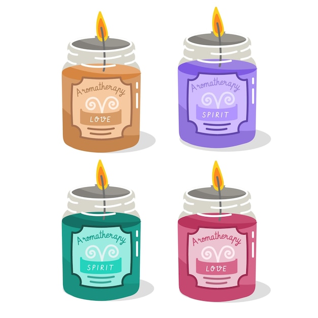 Vector gratuito juego de velas aromáticas dibujadas