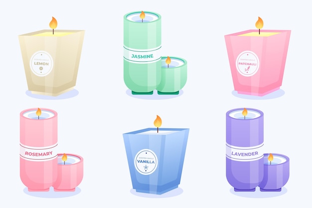 Vector gratuito juego de velas perfumadas detallado