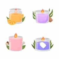 Vector gratuito juego de velas perfumadas de diseño plano