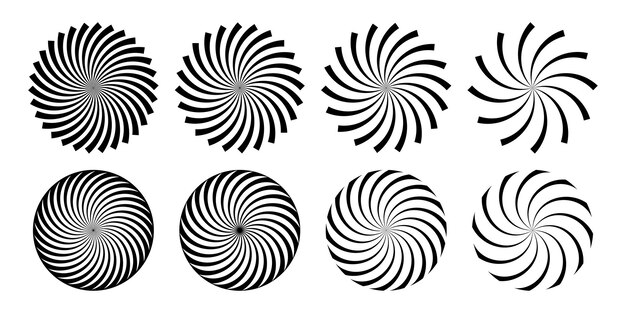 Juego de vórtices en espiral hipnótica Paquete de ilusiones ópticas abstractas en blanco y negro Vértigo de remolino geométrico con efecto de rotación