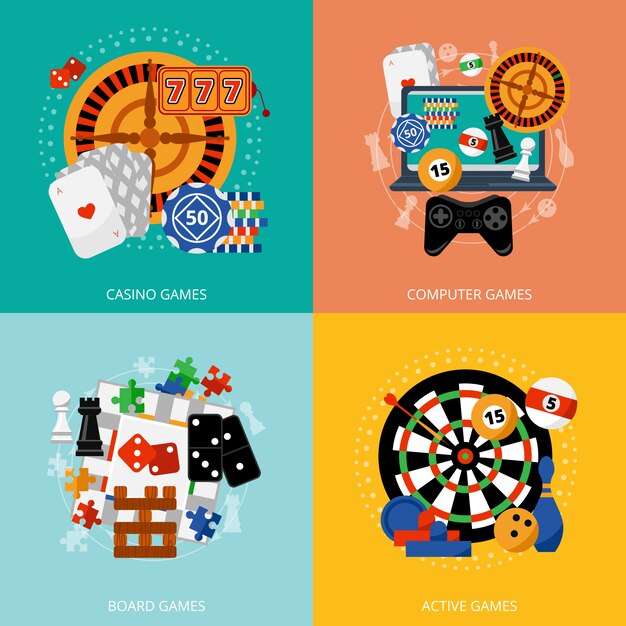Juegos de azar 4 iconos planos cuadrados