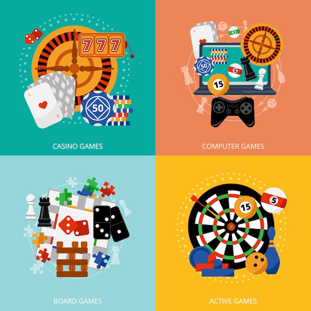 Juegos de azar 4 iconos planos cuadrados