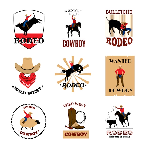 Vector gratuito juegos de rodeo vaquero de mustang y toreo.