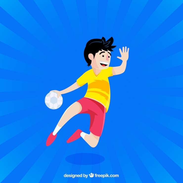 Vector gratuito jugador atlético de balonmano con diseño plano