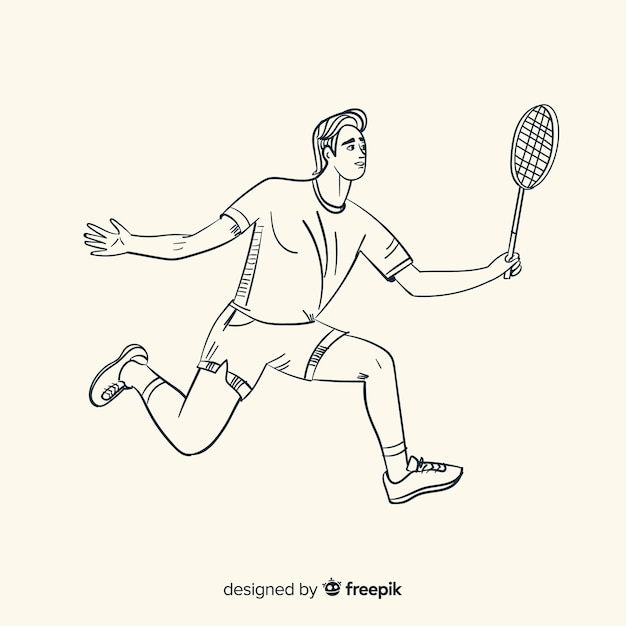 Jugador de bádminton con una raqueta dibujado a mano