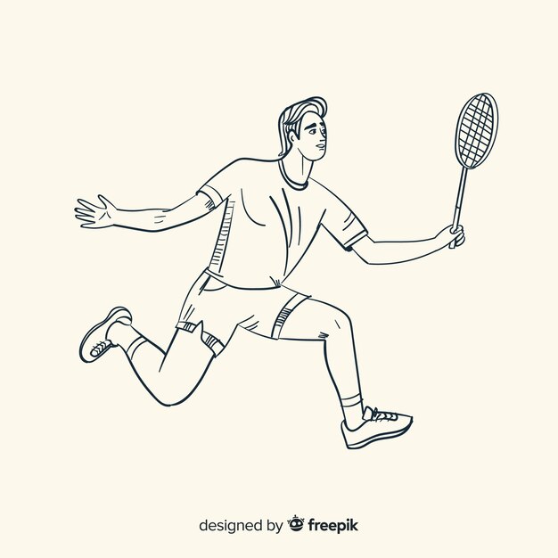 Jugador de bádminton con una raqueta dibujado a mano