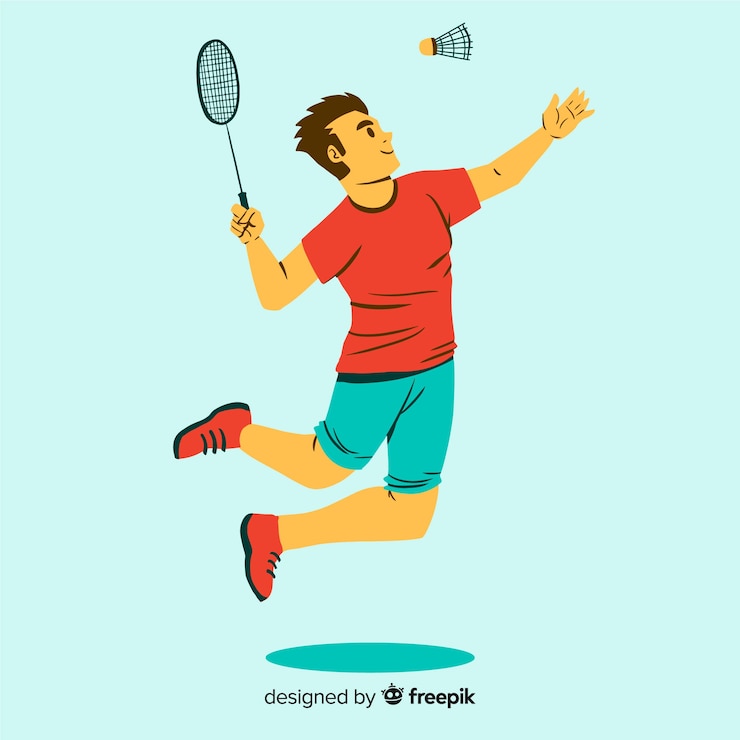 Vector gratuito jugador de bádminton con raqueta y volante