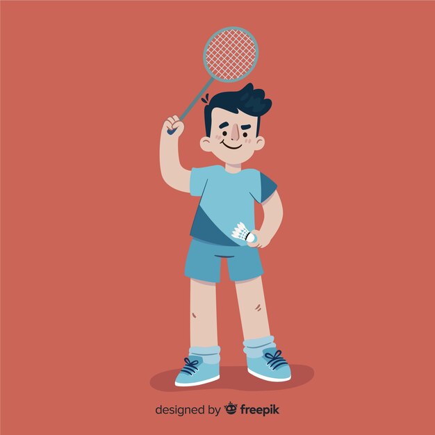 Vector gratuito jugador de bádminton con raqueta y volante