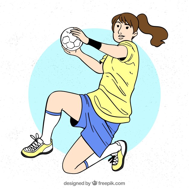 Jugador de balón mano en estilo hecho a mano