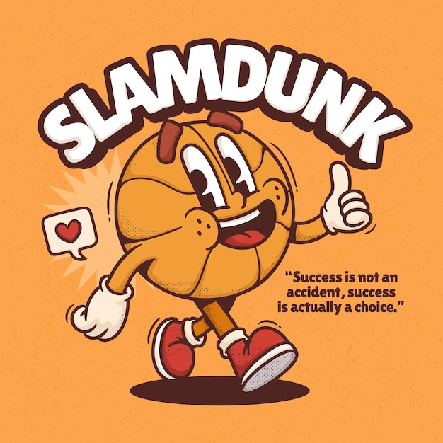 Jugador de baloncesto Moda Retro Dibujos animados Vector Dibujado a mano