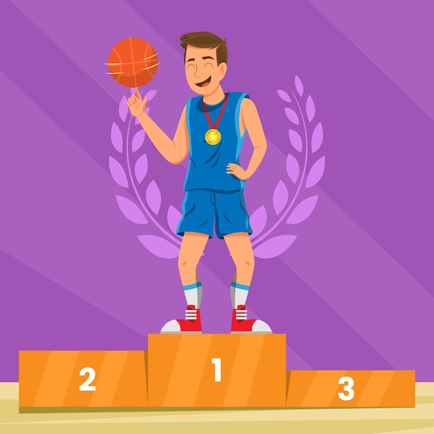 Vector gratuito jugador de baloncesto en un podium