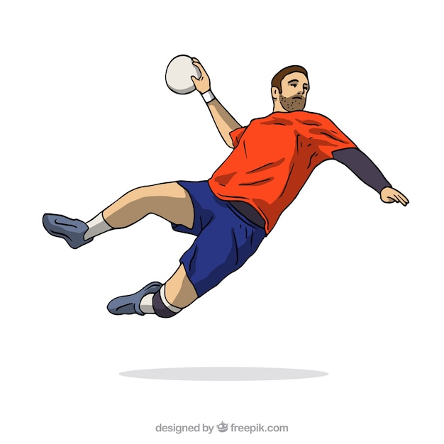 Vector gratuito jugador de balonmano en estilo hecho a mano