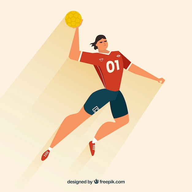 Vector gratuito jugador de balonmano feliz con diseño plano