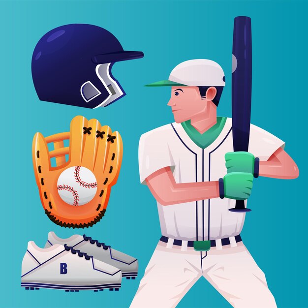 Jugador de béisbol con vector de dibujos animados de equipo profesional de béisbol