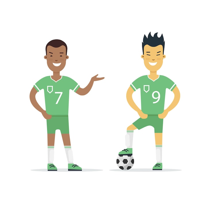 Vector gratuito jugador masculino de fútbol de estilo plano con ilustración de vector de bola