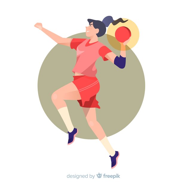 Jugador profesional de balonmano con diseño plano