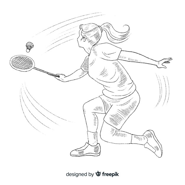 Jugadora de bádminton con una raqueta dibujado a mano