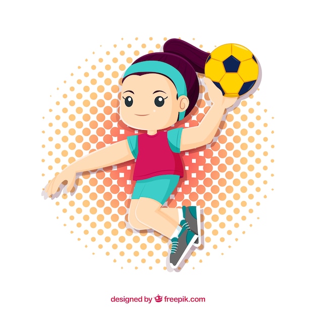 Vector gratuito jugadora de balonmano feliz con diseño plano