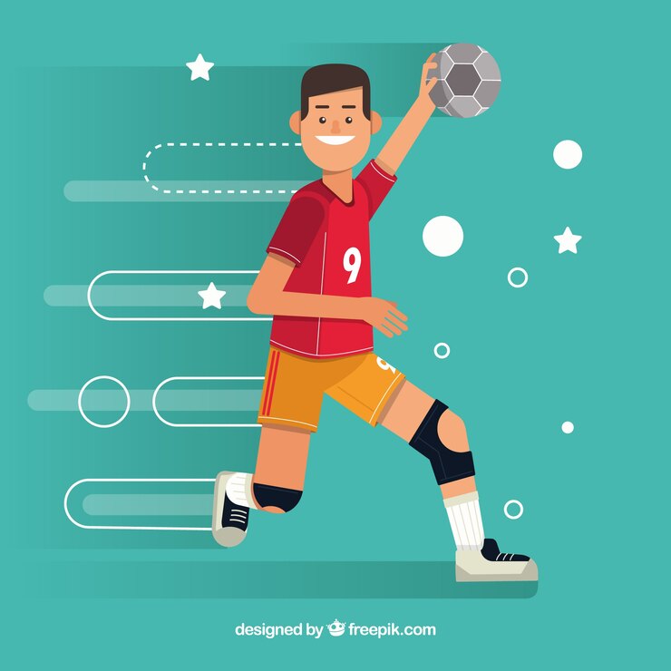 Vector gratuito jugadora de balonmano feliz con diseño plano