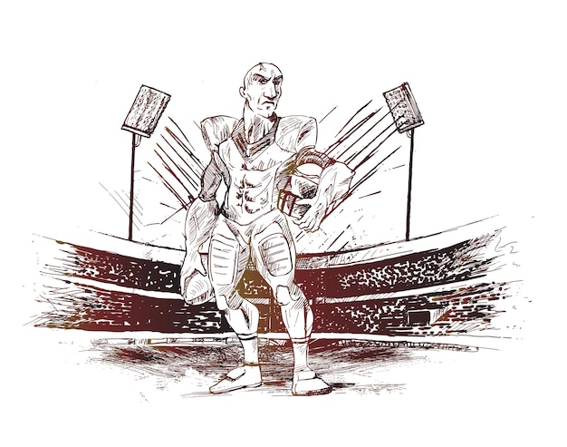 Jugadores de baloncesto de Moster en acción en el fondo del estadio Ilustración de vector de boceto dibujado a mano