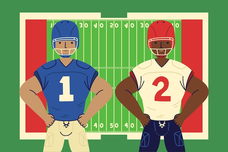 Vector gratuito jugadores de fútbol americano frente al campo