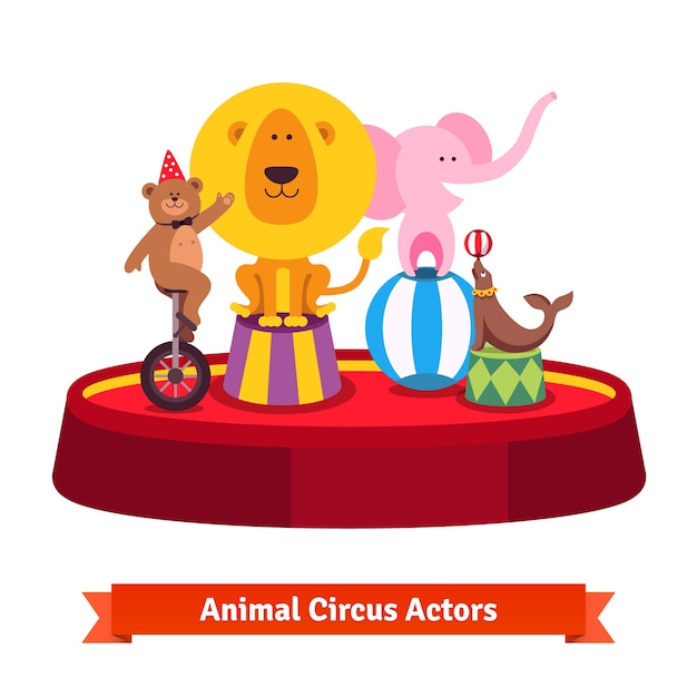 Vector gratuito jugando animales de circo muestran en arena roja