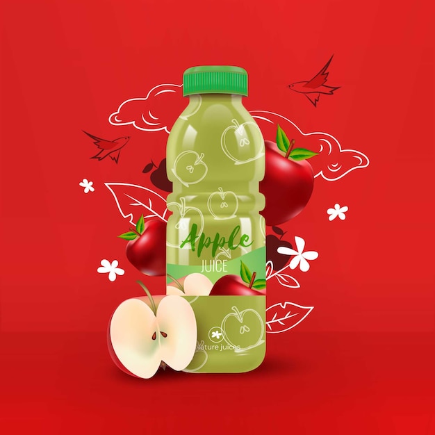 Jugo de manzana en una botella de plástico