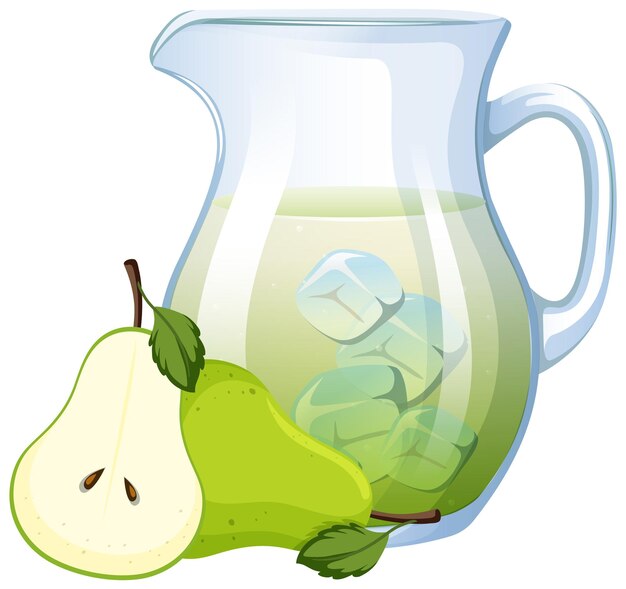 Jugo de pera refrescante en una jarra de vidrio