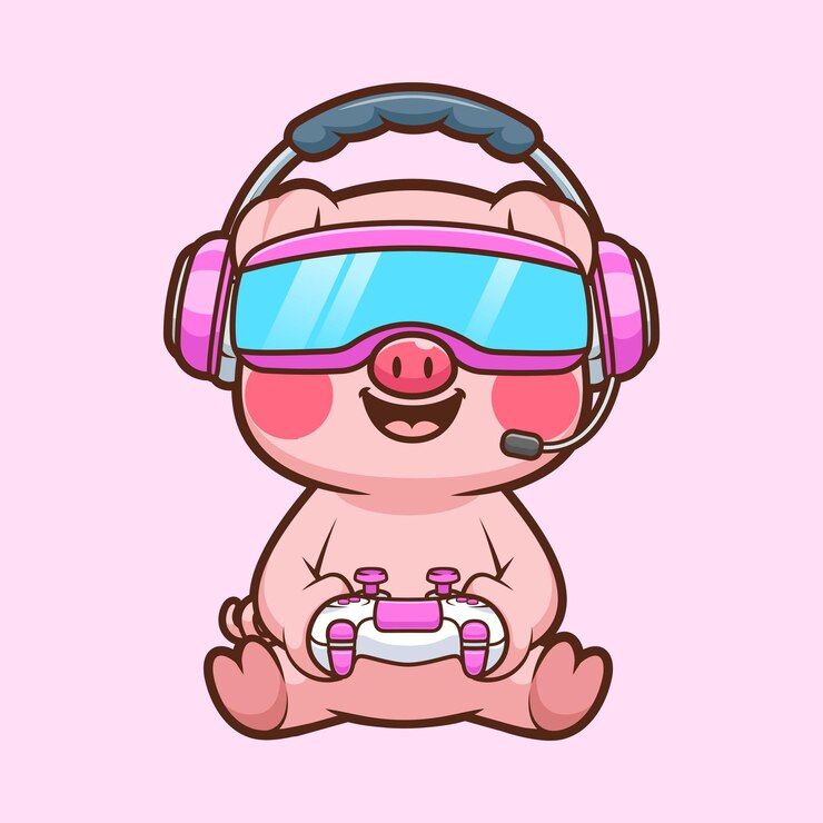 Vector gratuito jugo de vr con controlador de juego de cerdo con controlador caricatura icono vectorial ilustración tecnología animal plana