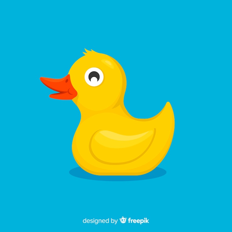 Vector gratuito juguete pato de goma sobre fondo azul.