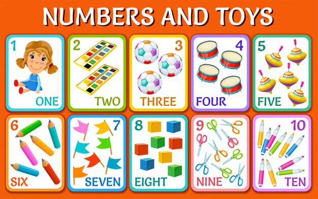 Juguetes De Dibujos Animados Tarjetas Con Numeros Vector Premium