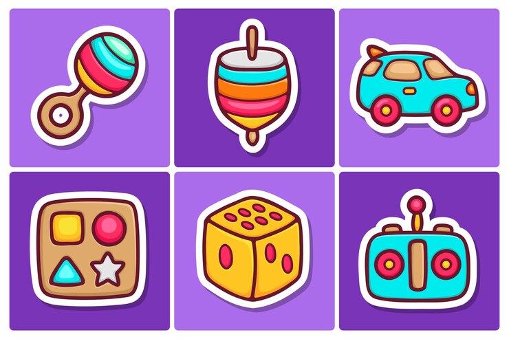 Vector gratuito juguetes, pegatina, iconos, garabato, colorido, vector