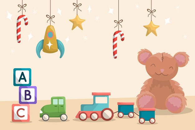 Juguetes planos fondo de navidad