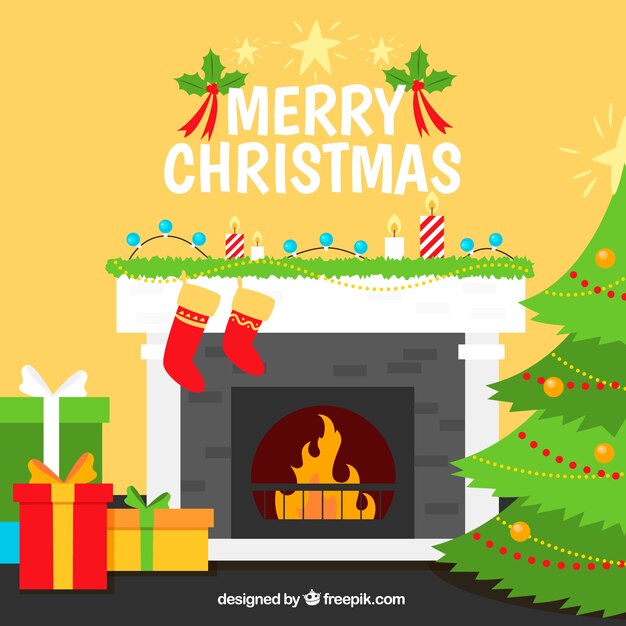 Junto a la chimenea en la noche de navidad