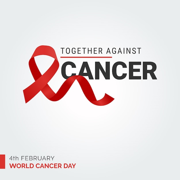 Juntos contra el cáncer tipografía de cinta 4 de febrero día mundial contra el cáncer