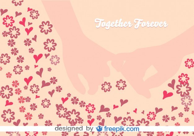 Juramento de amor con el dedo meñique entre flores y corazones en ilustración vectorial