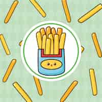 Vector gratuito kawaii fast food cute frieas con papas fritas ilustración