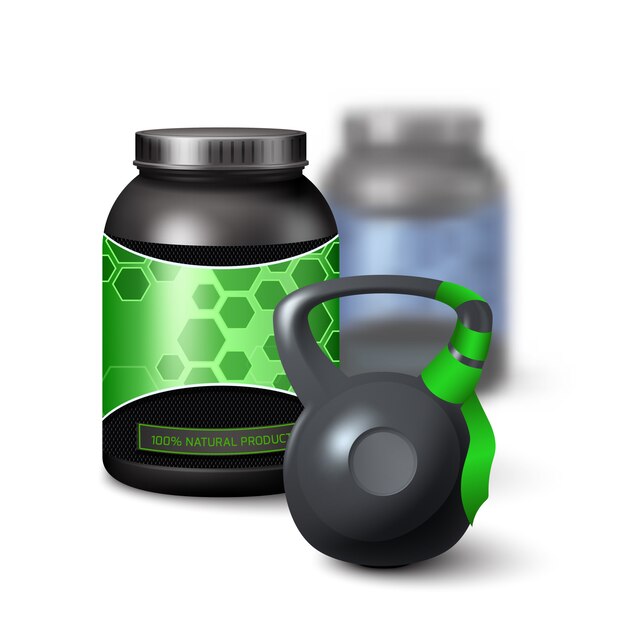 Kettlebell y recipiente de batido de proteínas