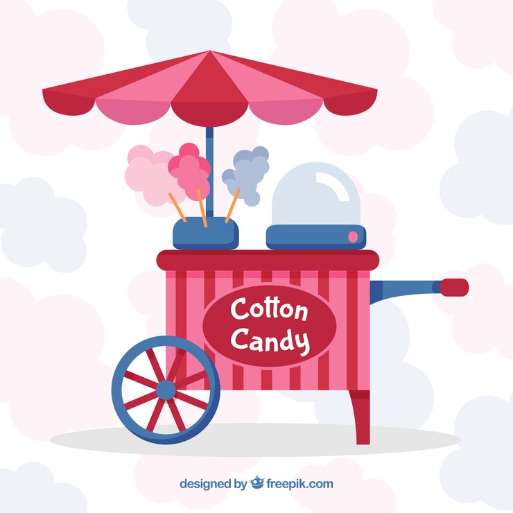 Vector gratuito kiosco de algodón de azúcar con sombrilla