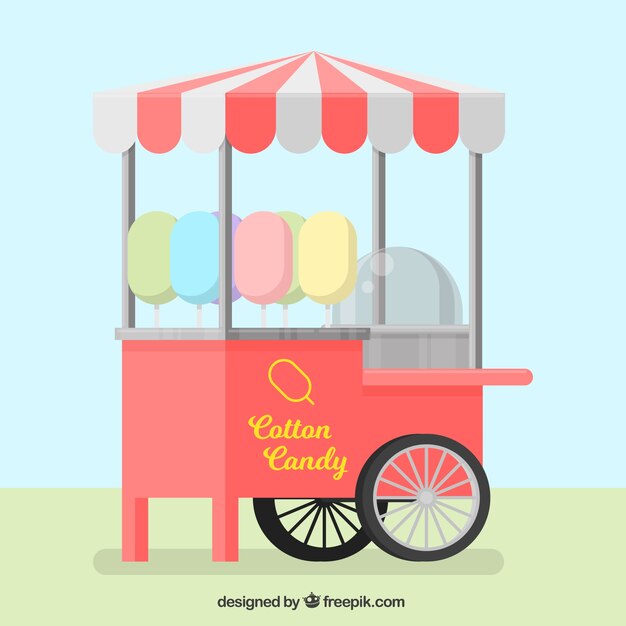 Kiosco clásico de algodón de azúcar sobre ruedas