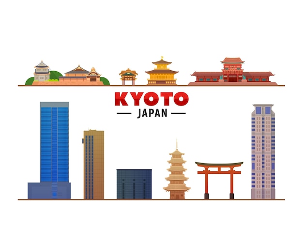 Kioto Japón principales lugares de interés ilustración vectorial Concepto de turismo y viajes de negocios con edificios modernos