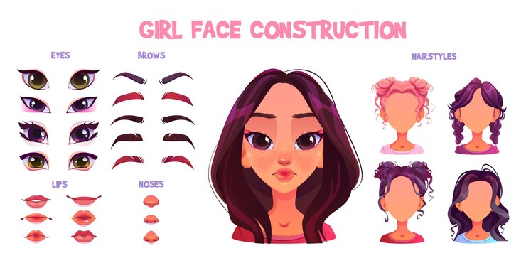 Vector gratuito el kit de construcción del avatar de la cara de la chica